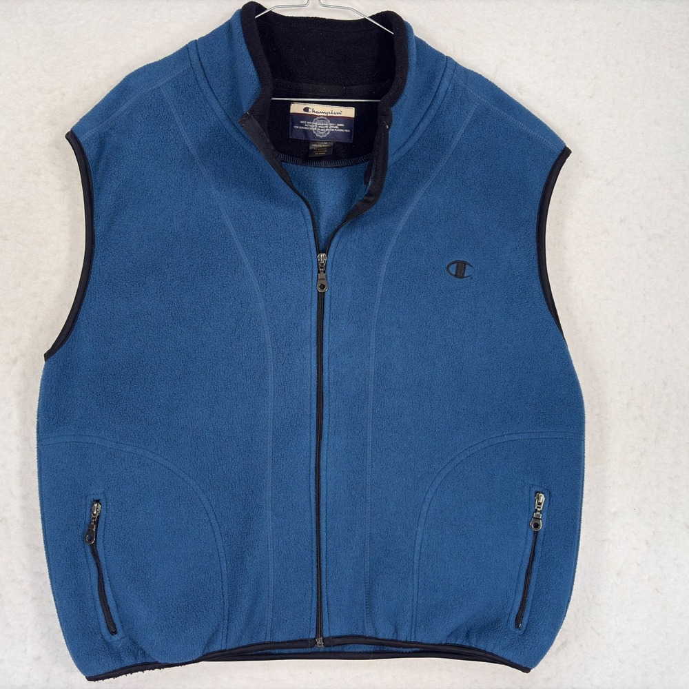 Vintage 1990s Champion Fleece Vest Blue Full Zip Mens Medium 25814 90s Street